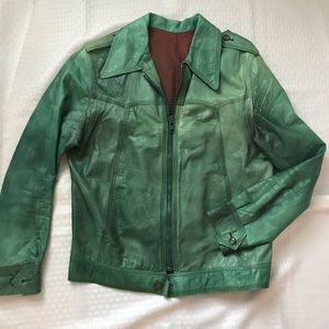 Vintage Green Leather Jacket Women’s Tailored S